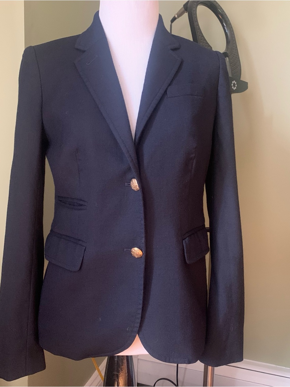 J. CREW SCHOOLBOY PREPPY NAVY BLUE WOOL BLEND FITTED BLAZER Sz 0 SEE PHOTOS